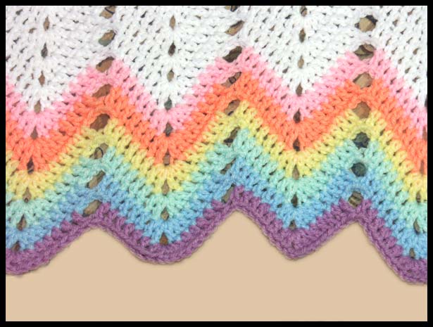 Rainbow Baby Blanket Closeup of Corner (click to go back)