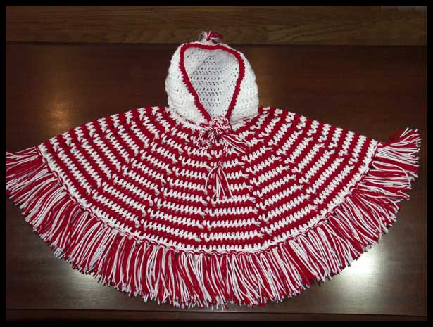 Hooded Candy Cane Poncho (click to see photo with ruler)